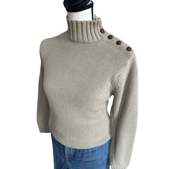 Orvis Women’s Small Beige Fisherman Sweater 90s Cotton Blend Mock Neck - Picture 2 of 6